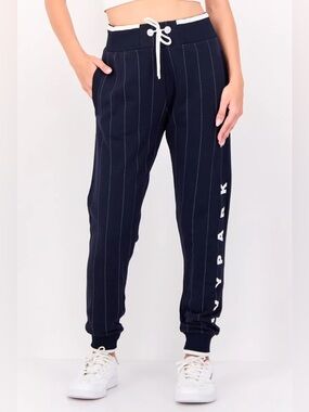 NWT IVY PARK- Pinstripe Joggers Navy White Size S